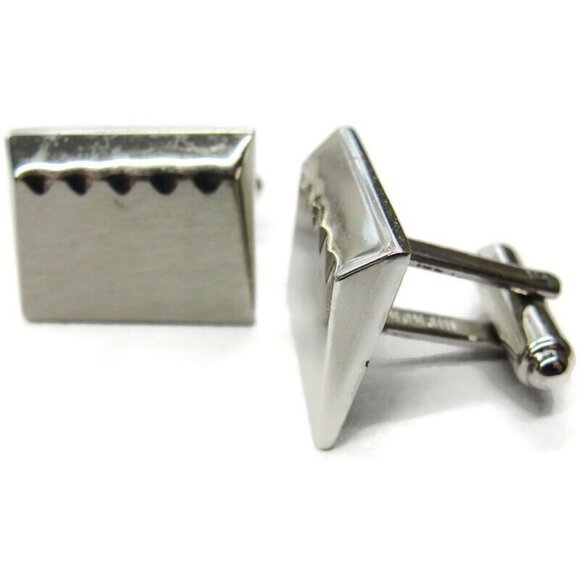 Hickok Rectangle Silver Tone Cufflinks Tux Shirt Dress Suit Vintage - Picture 2 of 5